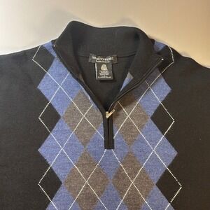Marco Fiori Made in Italy 100% Merino Wool Quarter Zip Argyle Sweater Men's L‎